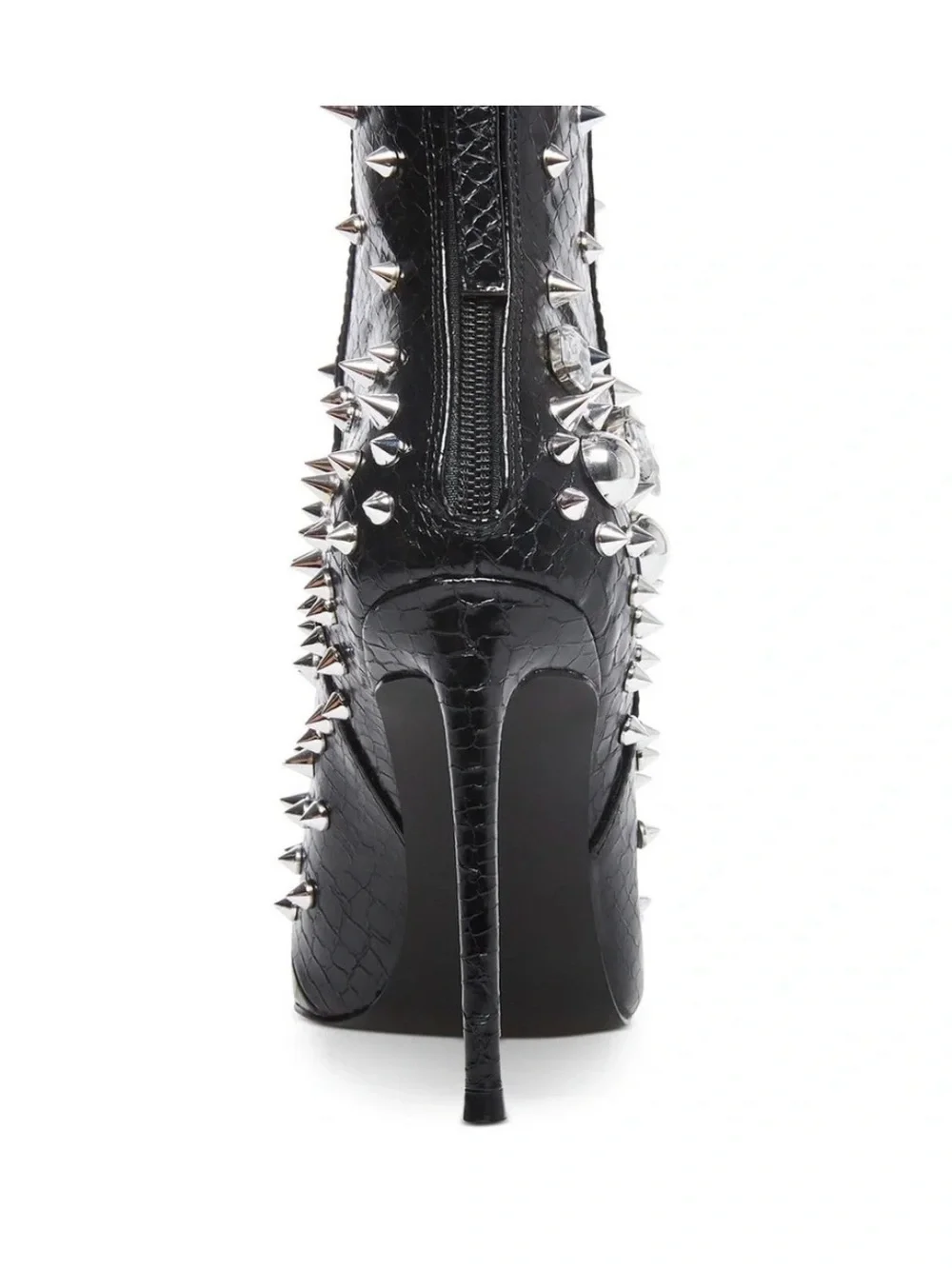 Black Studded crystal Pointed-Toe Stiletto Ankle Boots